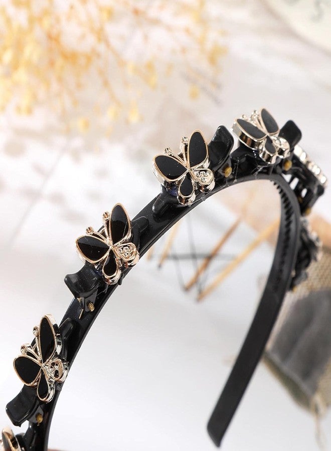 Dwuww Black Butterfly Hairband with Clips Braided Headband Double Bangs Weave Twist Plait Hairstyle Fashion Hairpin Hair Accessories for Women Girls Hair Accessories - Image 4